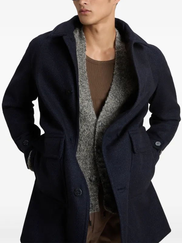 Woolrich Herringbone Wool Coat Blue FARFETCH IN