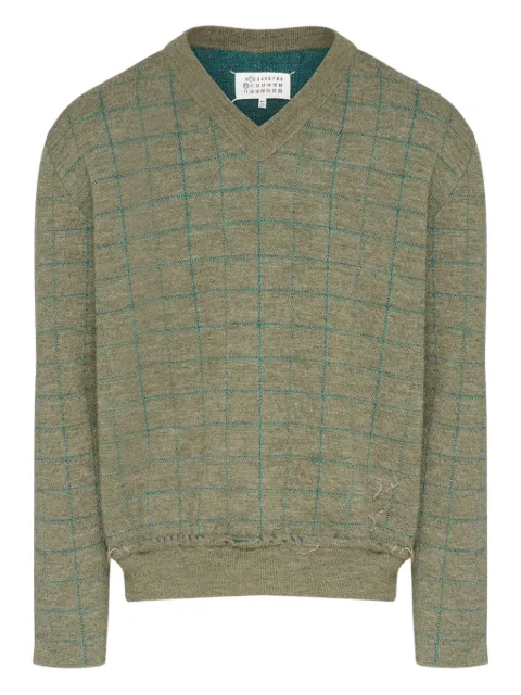 Maison Margiela V-neck grid-pattern wool sweater
