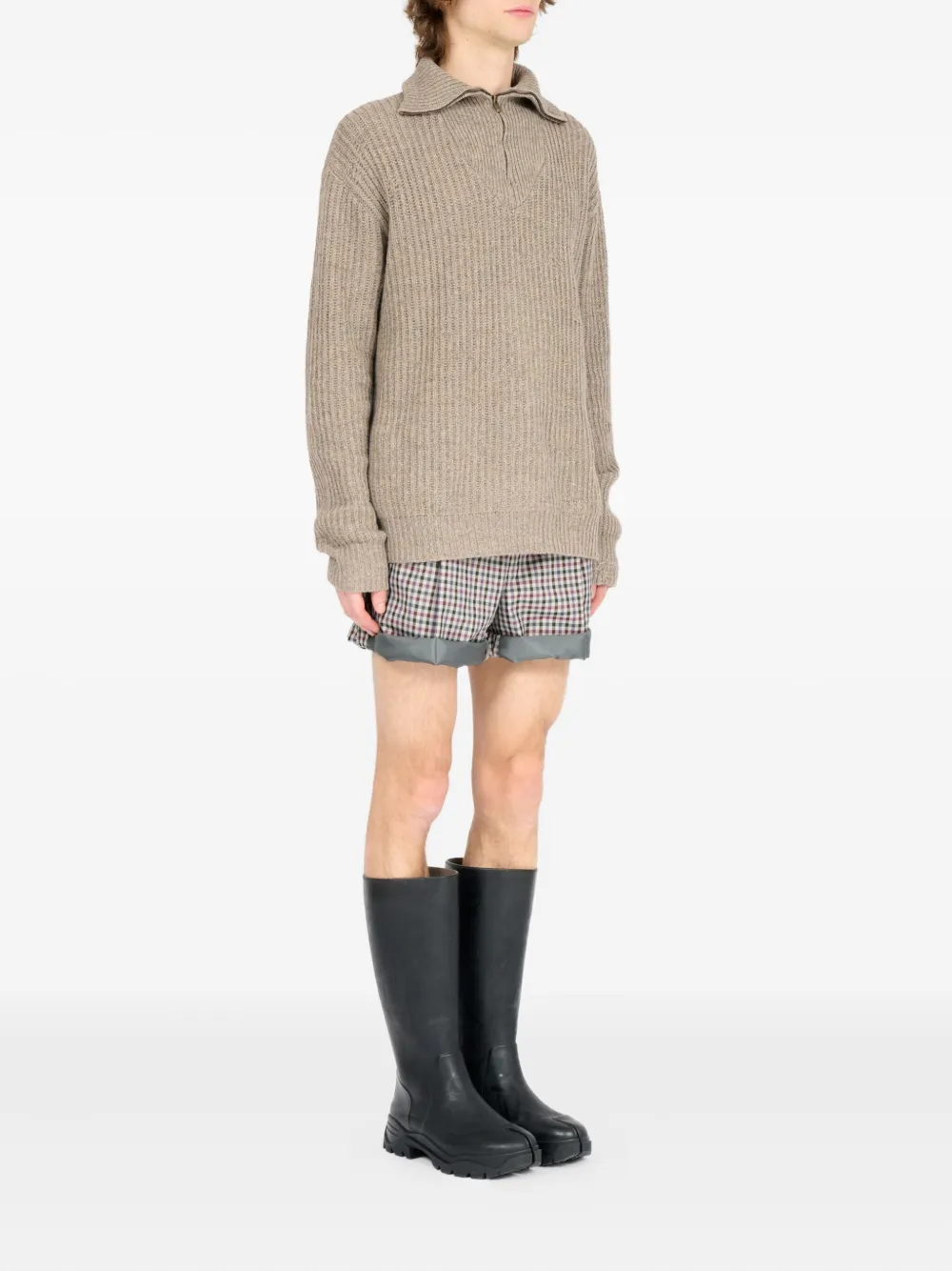 Maison Margiela Geribbelde trui met halve rits Beige