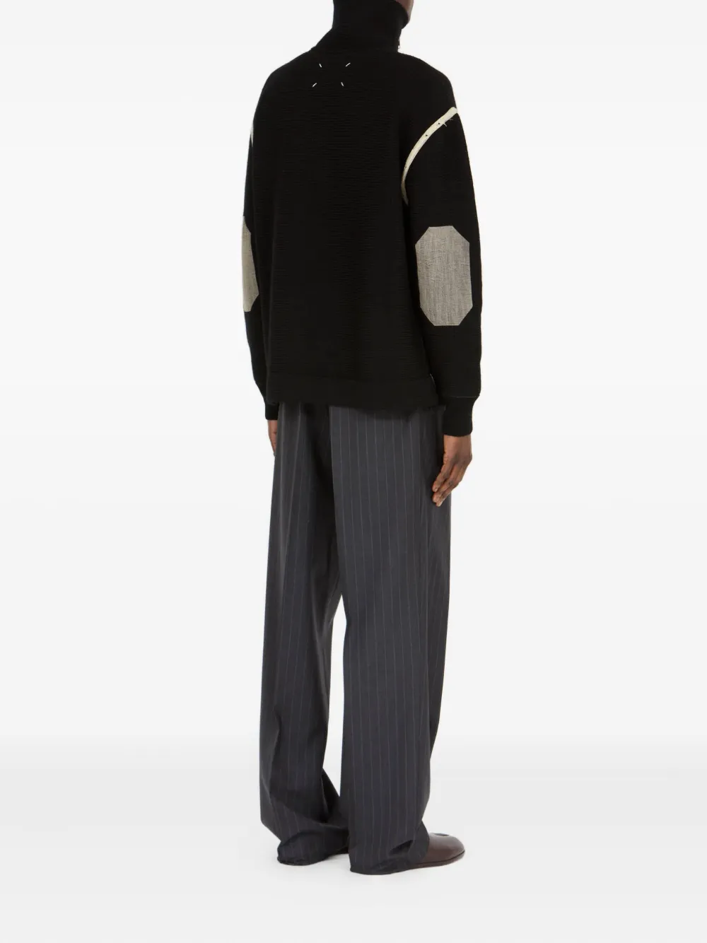 Maison Margiela Elbow Patch Half Zip Wool Pullover In Black