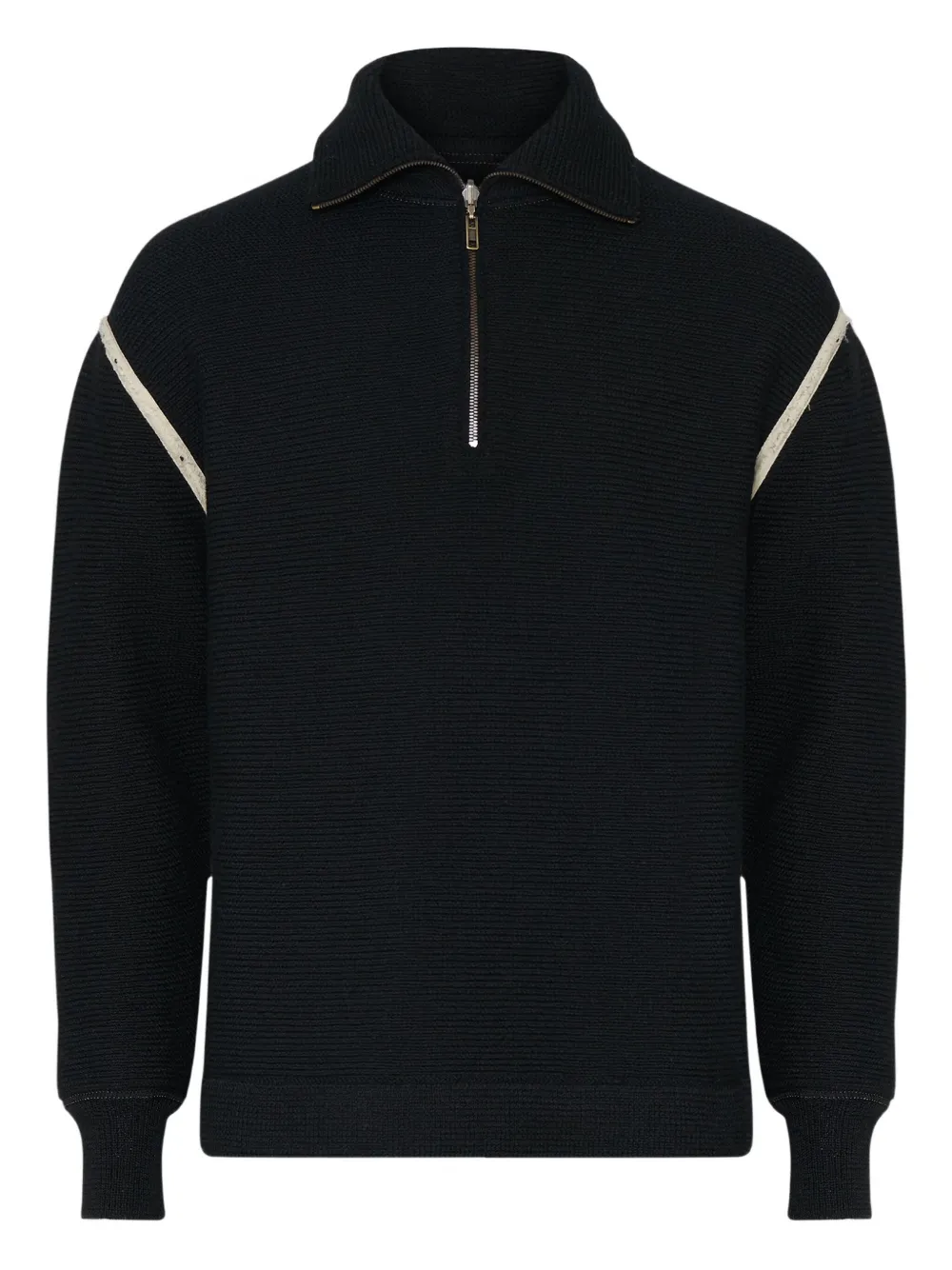 Maison Margiela Elbow Patch Half Zip Wool Pullover In Black