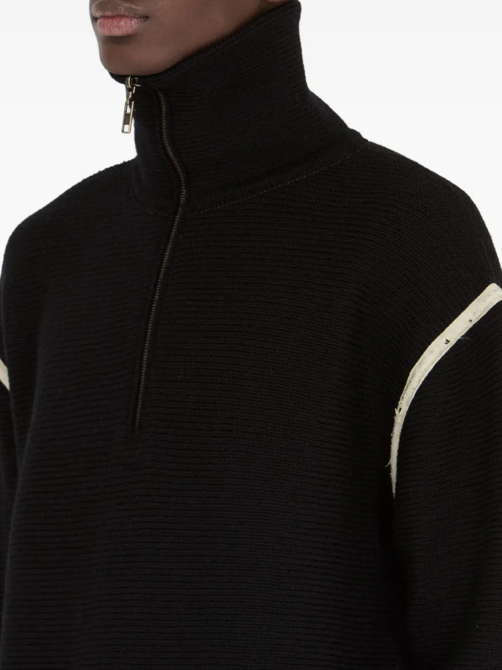 Maison Margiela Elbow Patch Half Zip Wool Pullover In Black