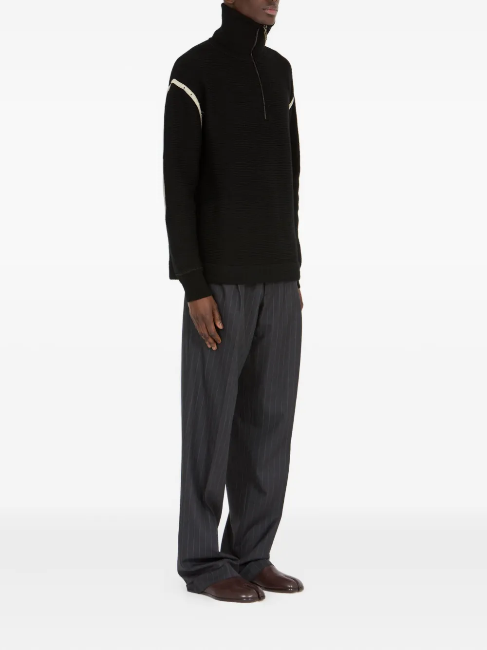Maison Margiela Elbow Patch Half Zip Wool Pullover In Black
