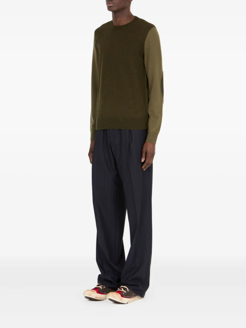 Maison Margiela Trui met ronde hals en elleboogpatch Groen