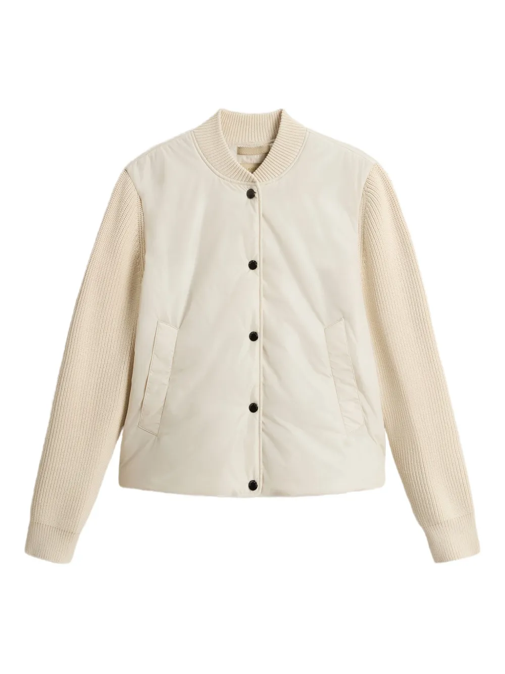 Woolrich quilted ribbed-sleeve bomber jacket Beige