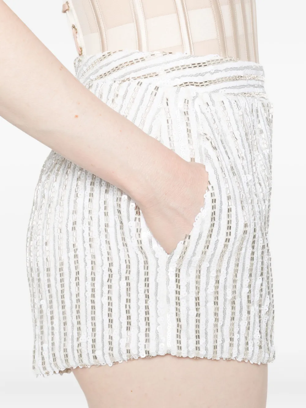 Redemption Sequin-embellished Shorts In White