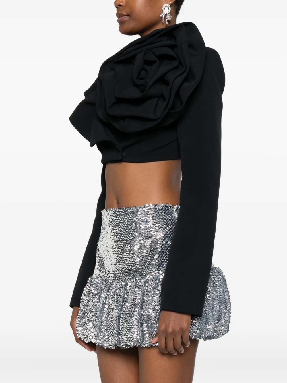 Redemption Cropped jack met ruches en roosdetail 999 BLACK