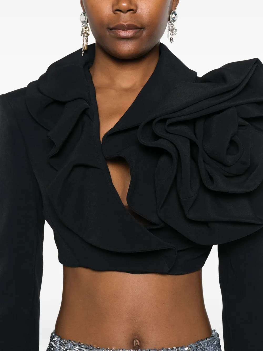 Redemption Cropped jack met ruches en roosdetail 999 BLACK