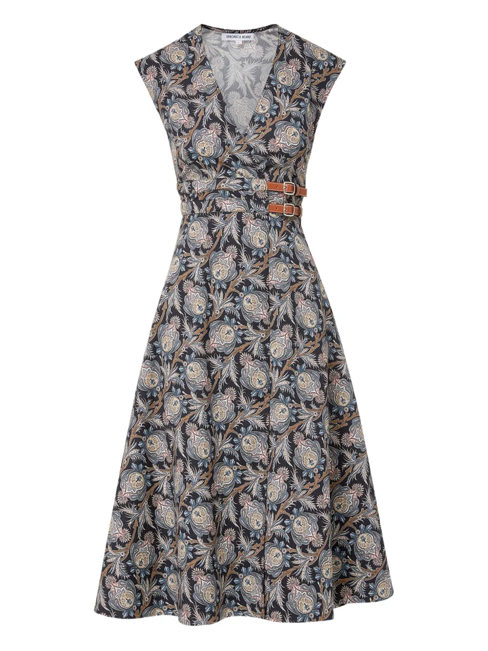 floral-print belted midi dress
