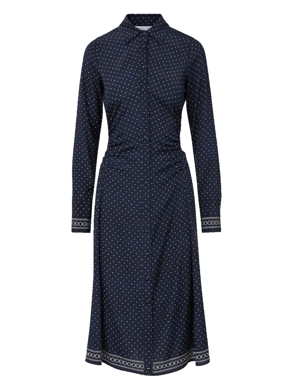 polka-dot print cinched-waist midi dress
