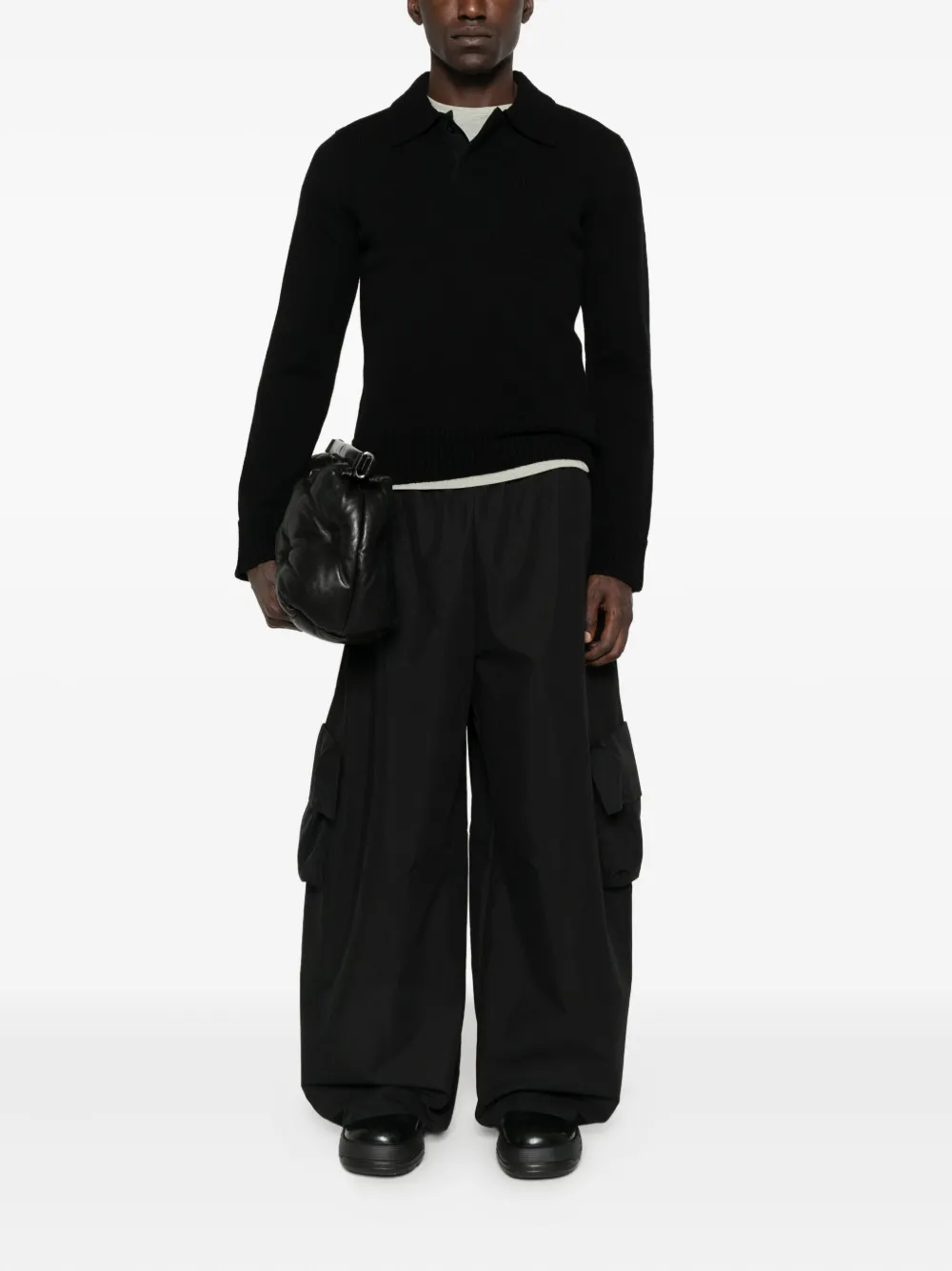 Sacai polo-neck wool sweater - Zwart