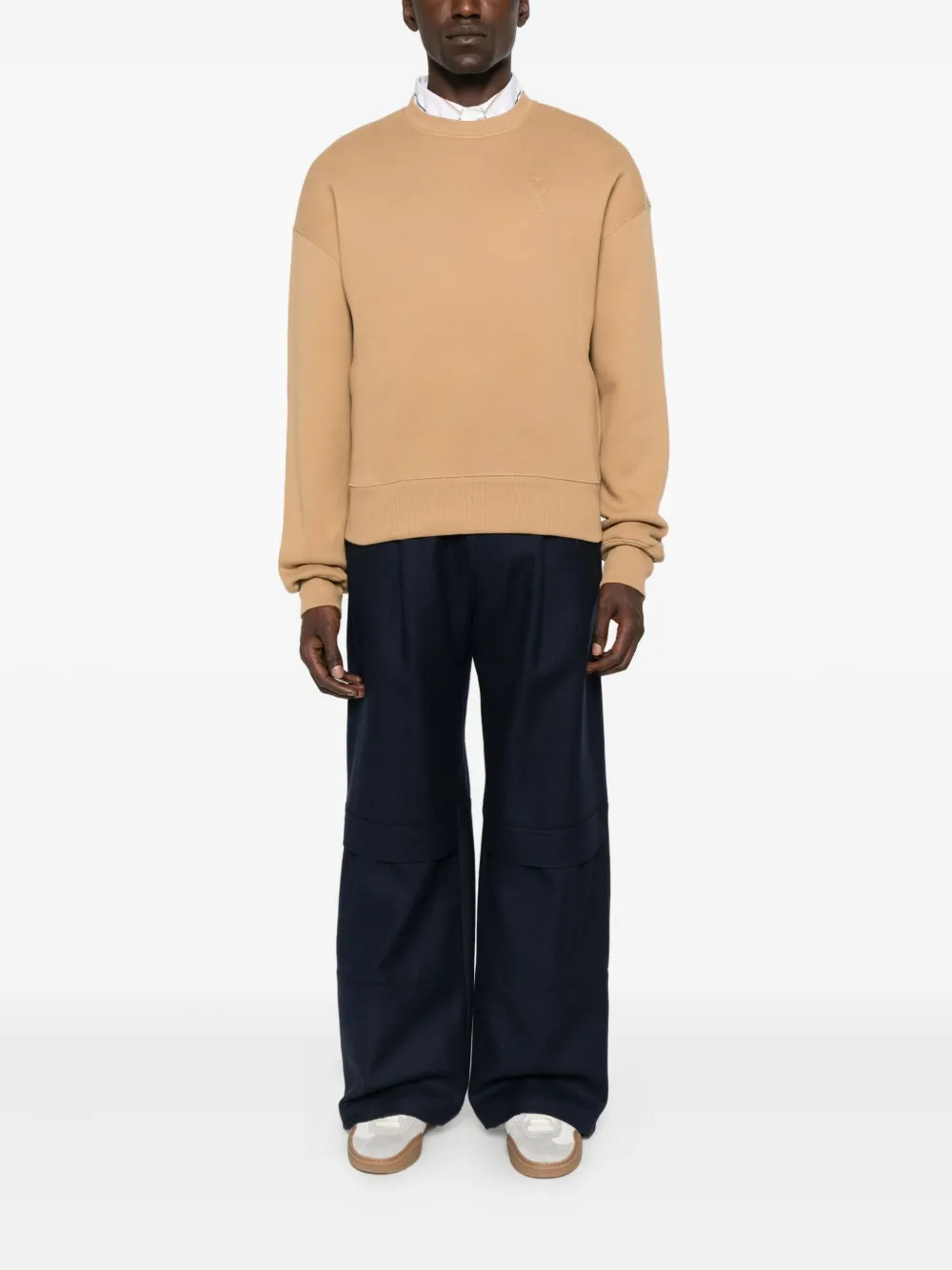 AMI Paris heart-embroidered cotton sweatshirt - Beige