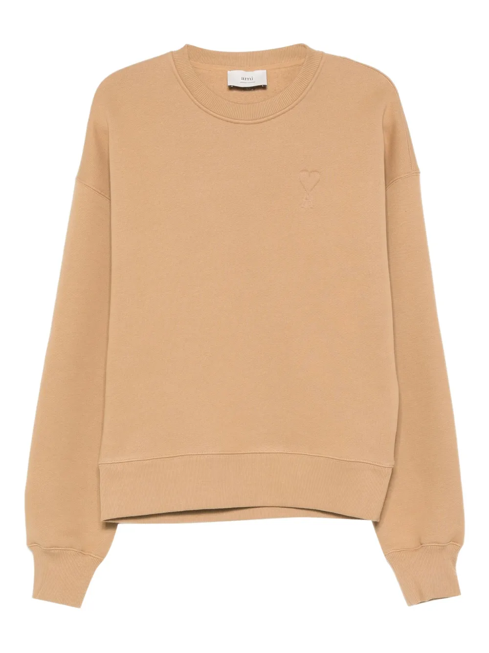 AMI Paris heart-embroidered cotton sweatshirt Beige