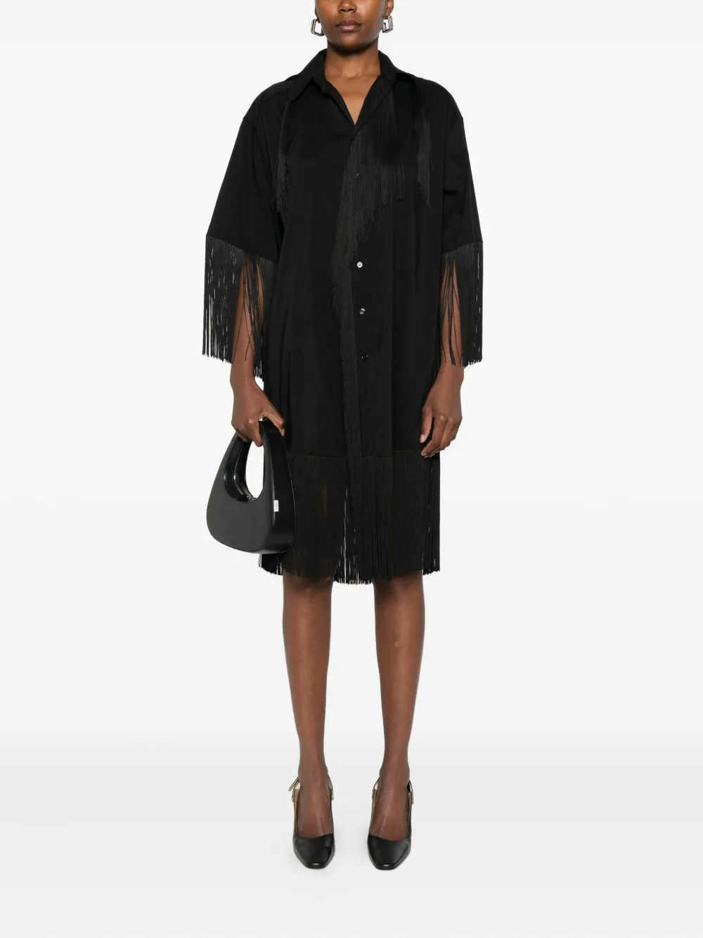 MM6 Maison Margiela Midi-jurk met franje - Zwart