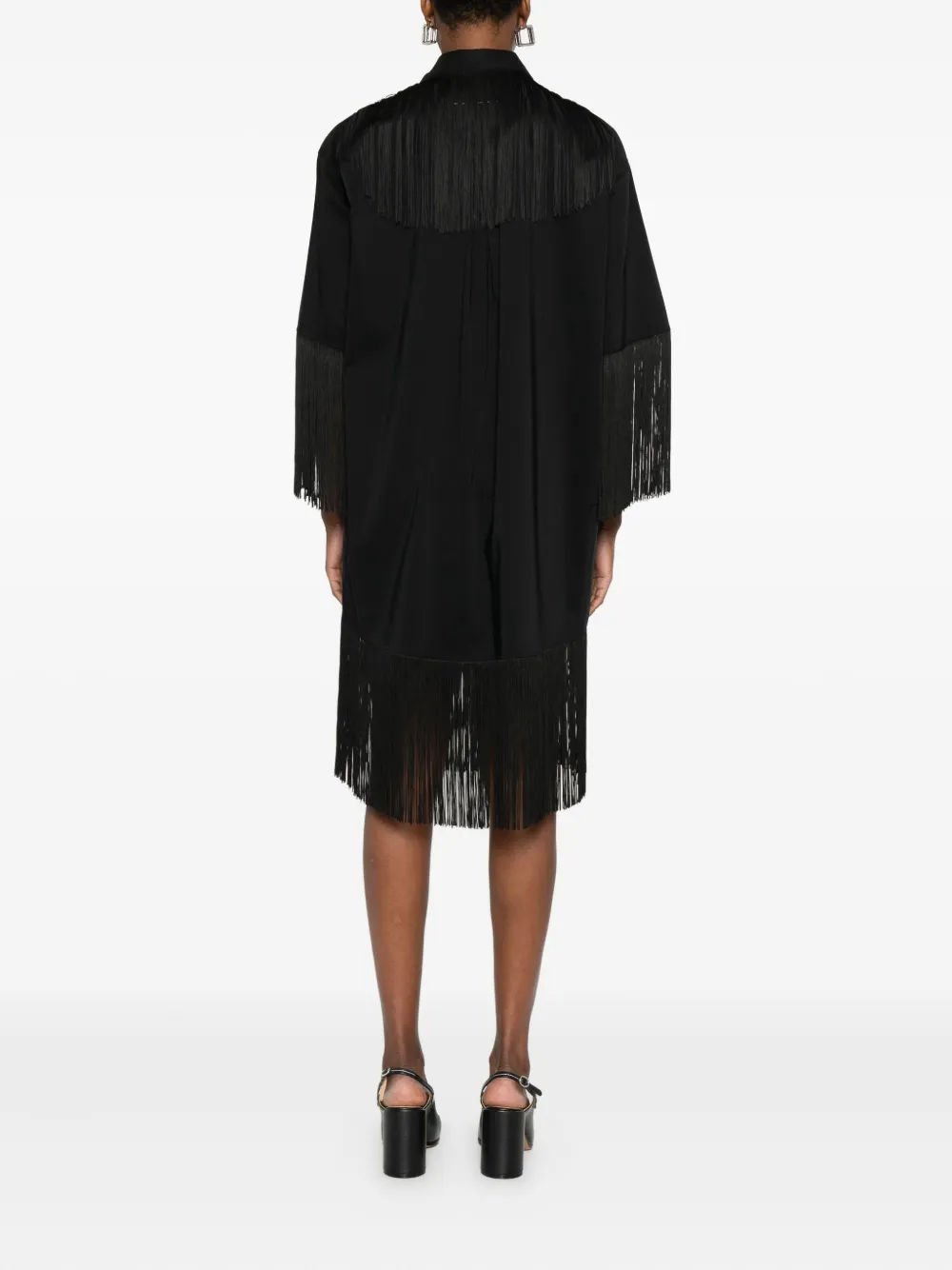 Mm6 Maison Margiela Fringe-trimmed Shirt Midi Dress In Black
