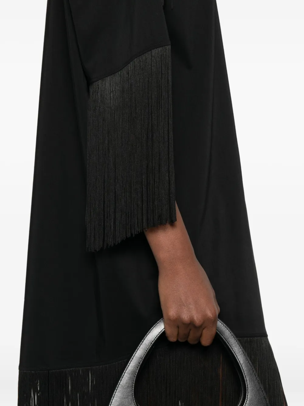 Mm6 Maison Margiela Fringe-trimmed Shirt Midi Dress In Black