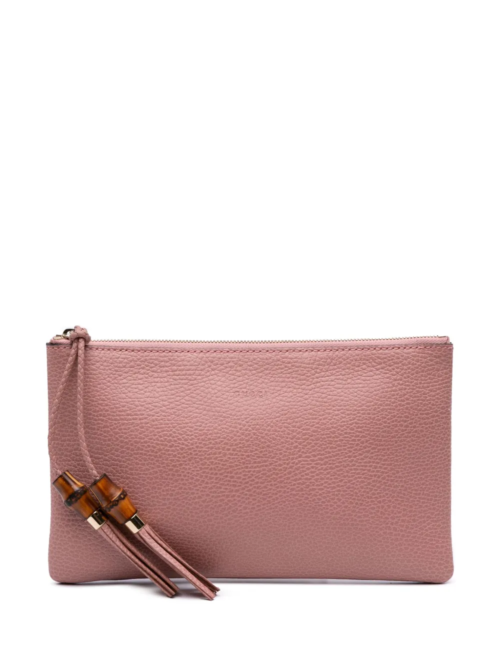 Pre-owned Gucci 2016-2025 Calfskin Bamboo Clutch Bag In Pink