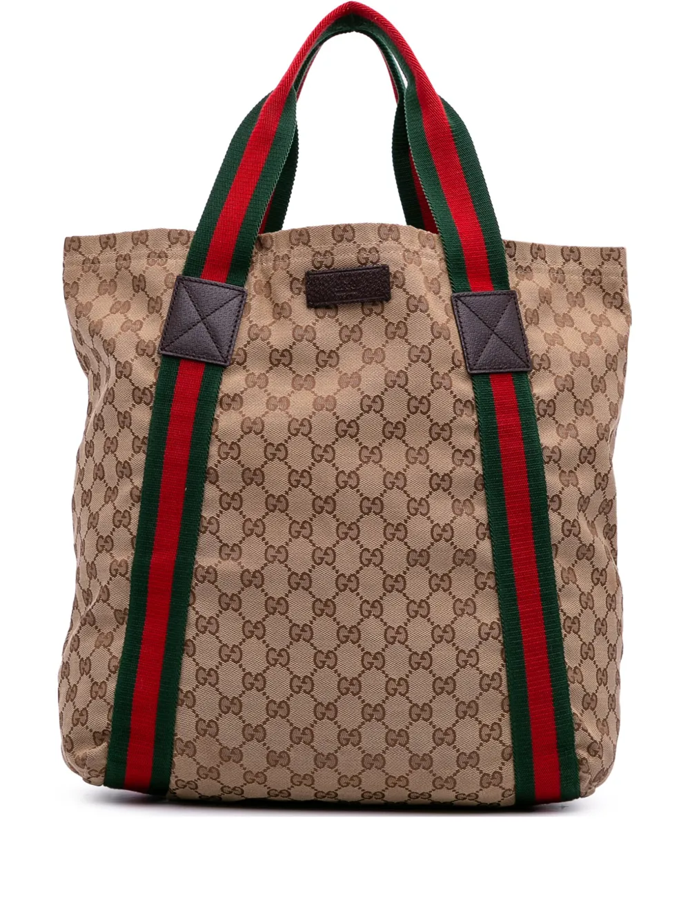 Pre-owned Gucci 2016-2025 Gg Canvas Web Tote Bag In Brown