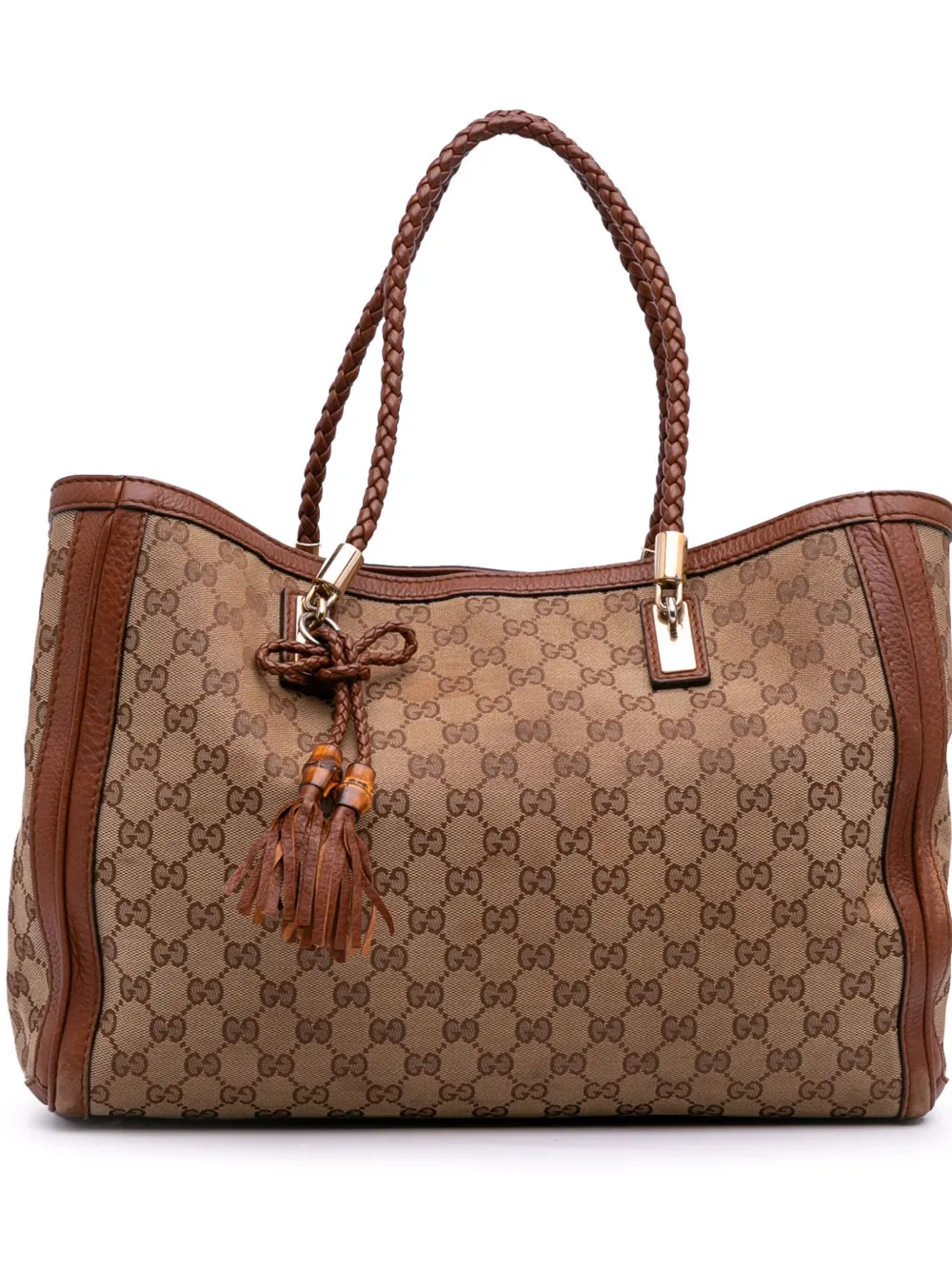 Pre-owned Gucci 2016-2025 Medium Gg Canvas Bella Tote Bag In Brown