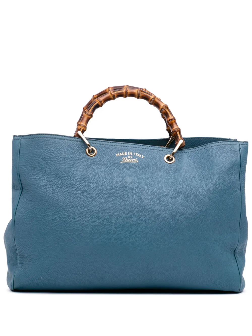 Pre-owned Gucci 2016-2025 Large Calfskin Bamboo Shopper Satchel In Blue