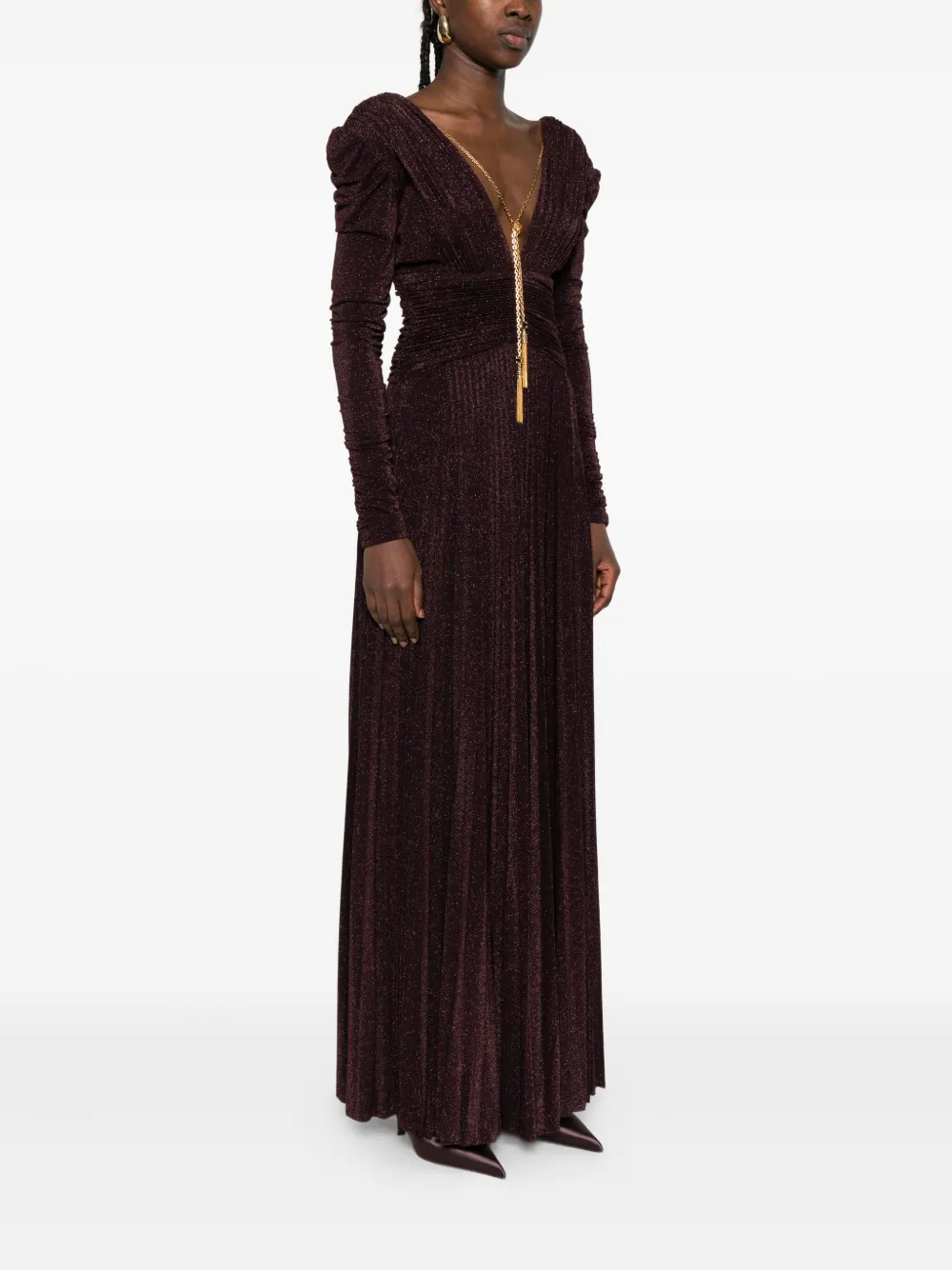 Elisabetta Franchi Maxi-jurk met ruches en V-hals Paars