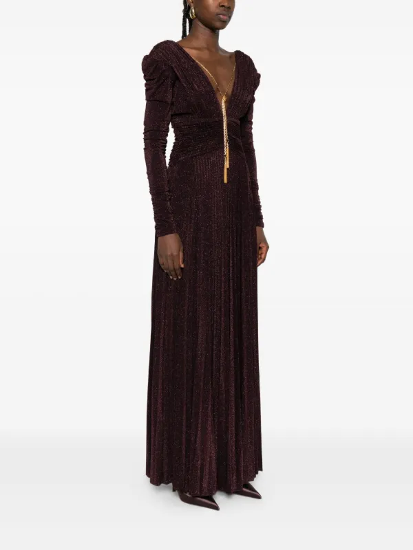 【ELISABETTA FRANCHI】Vネック◆ベルト付き◆ロングドレス ELIZABETTA FRANCHI】新作 ロングドレス Vネック リボンベルト