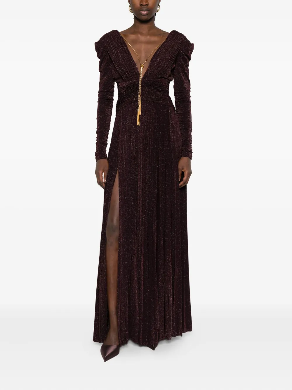 Elisabetta Franchi Maxi-jurk met ruches en V-hals - Paars