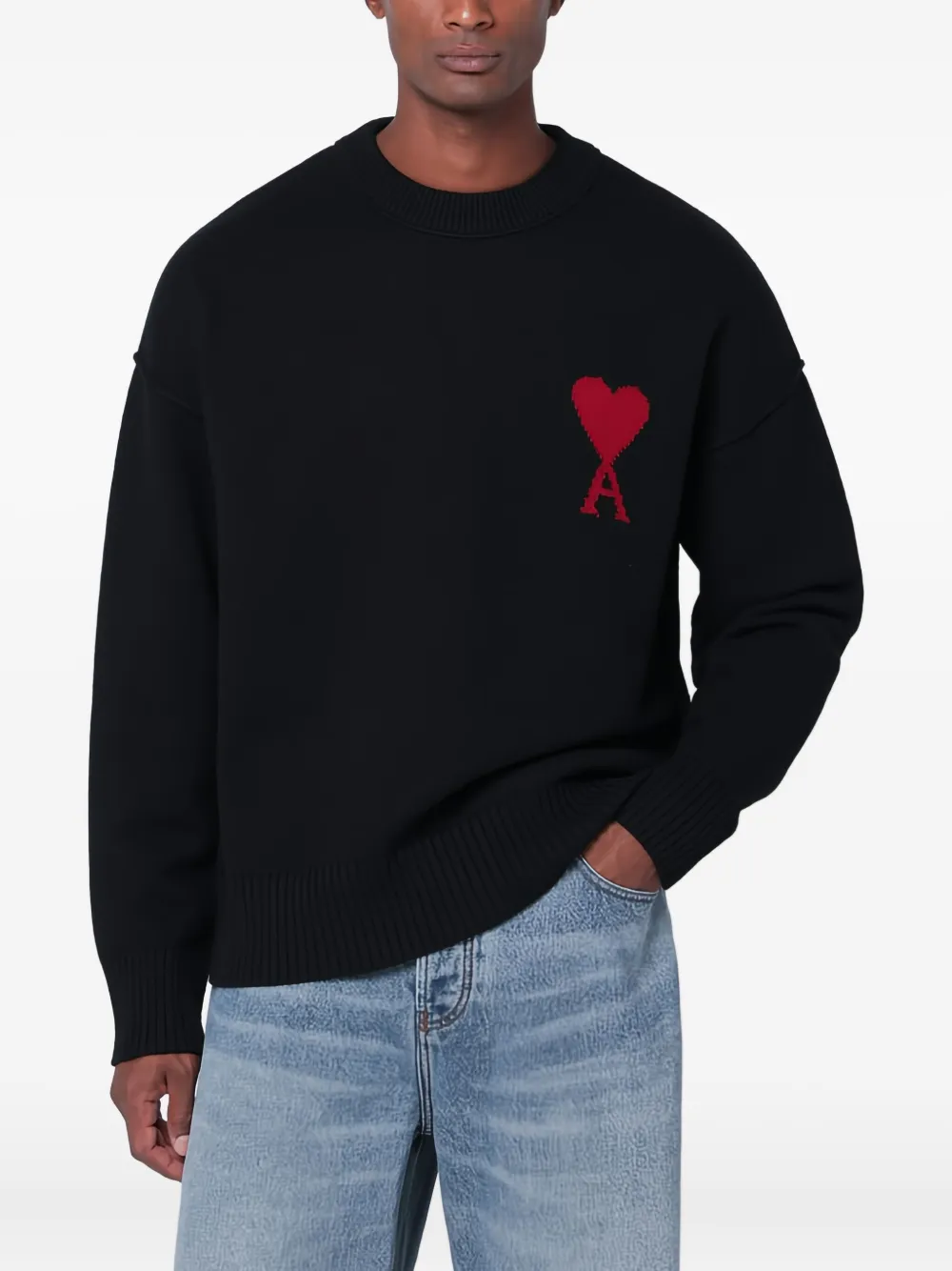 AMI Paris Trui met ronde hals en logo Zwart
