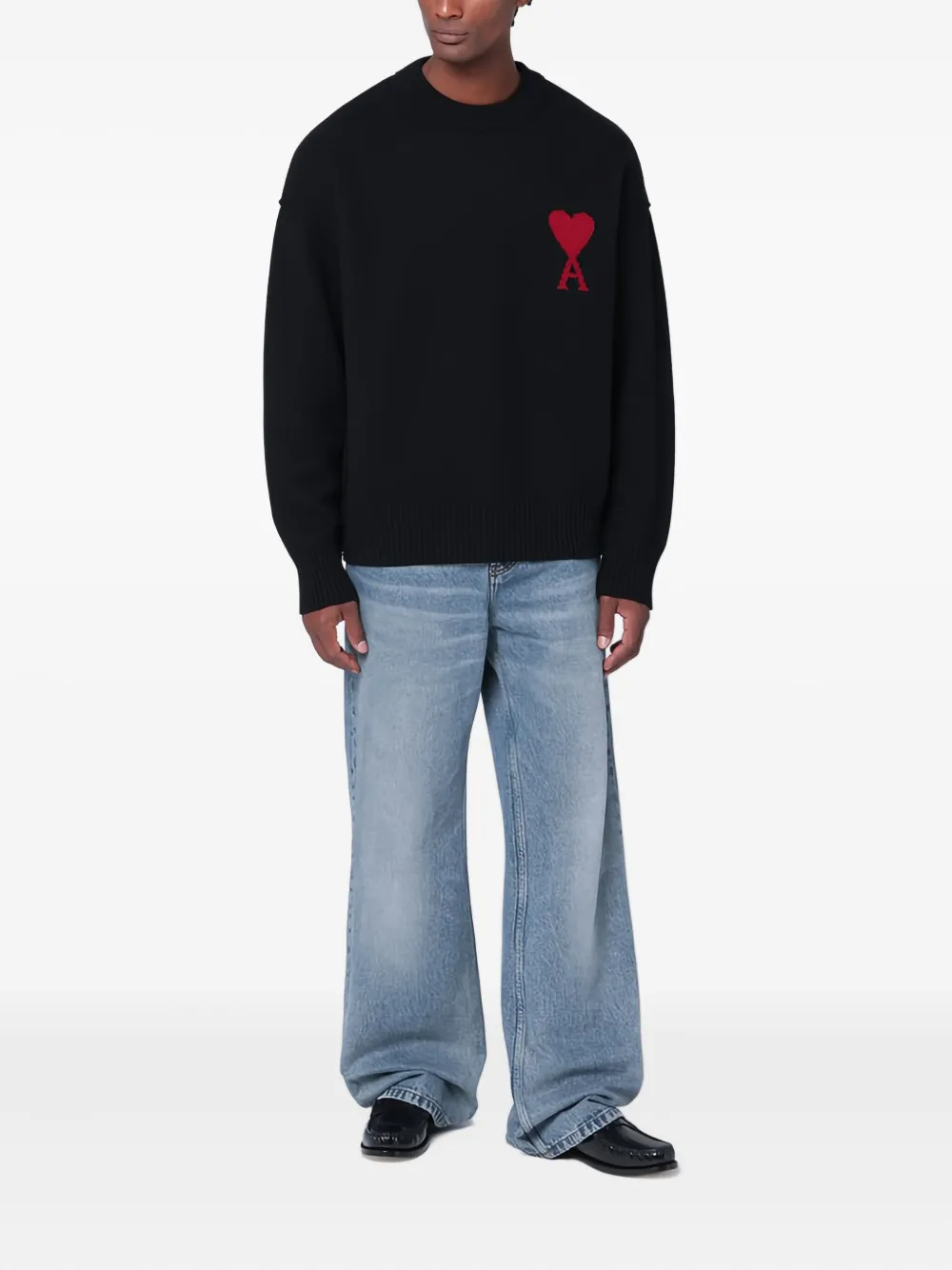 AMI Paris Trui met ronde hals en logo Zwart