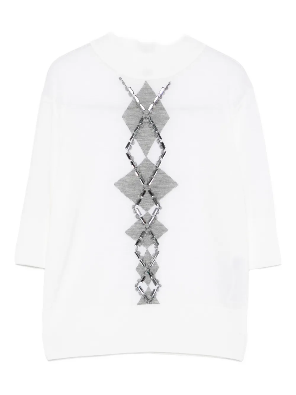 Ermanno Scervino Bead-embellished Diamond-pattern T-shirt In White