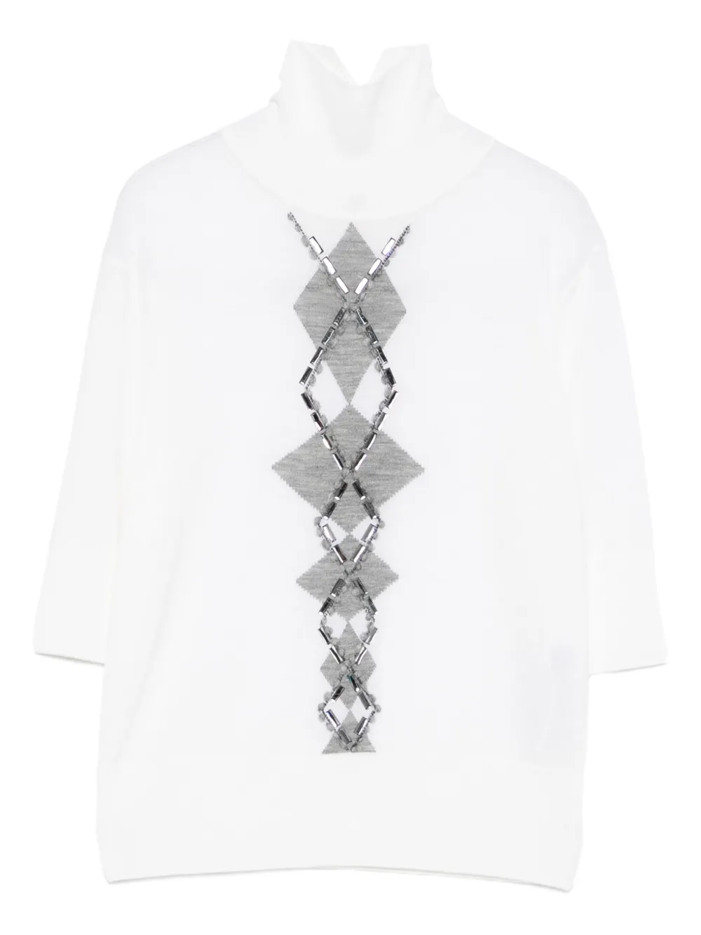 Ermanno Scervino bead-embellished diamond-pattern T-shirt Beige