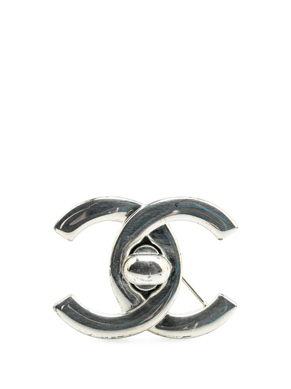 1996 CC Silver Plated Turn Lock Brooch costume brooch