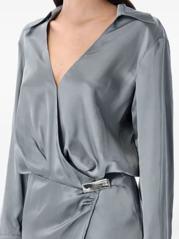 silver satin wrap dress Mint Velvet Silver Metallic Satin Midi Slip Dress | Size 10 | Grey | Sleeveless