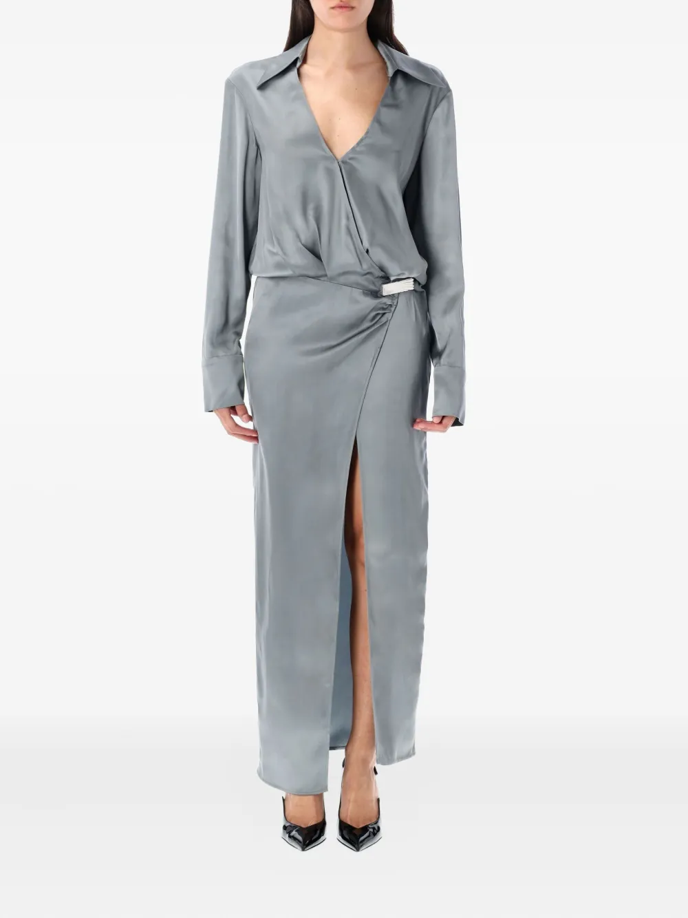 The Attico satin wrap dress Blauw