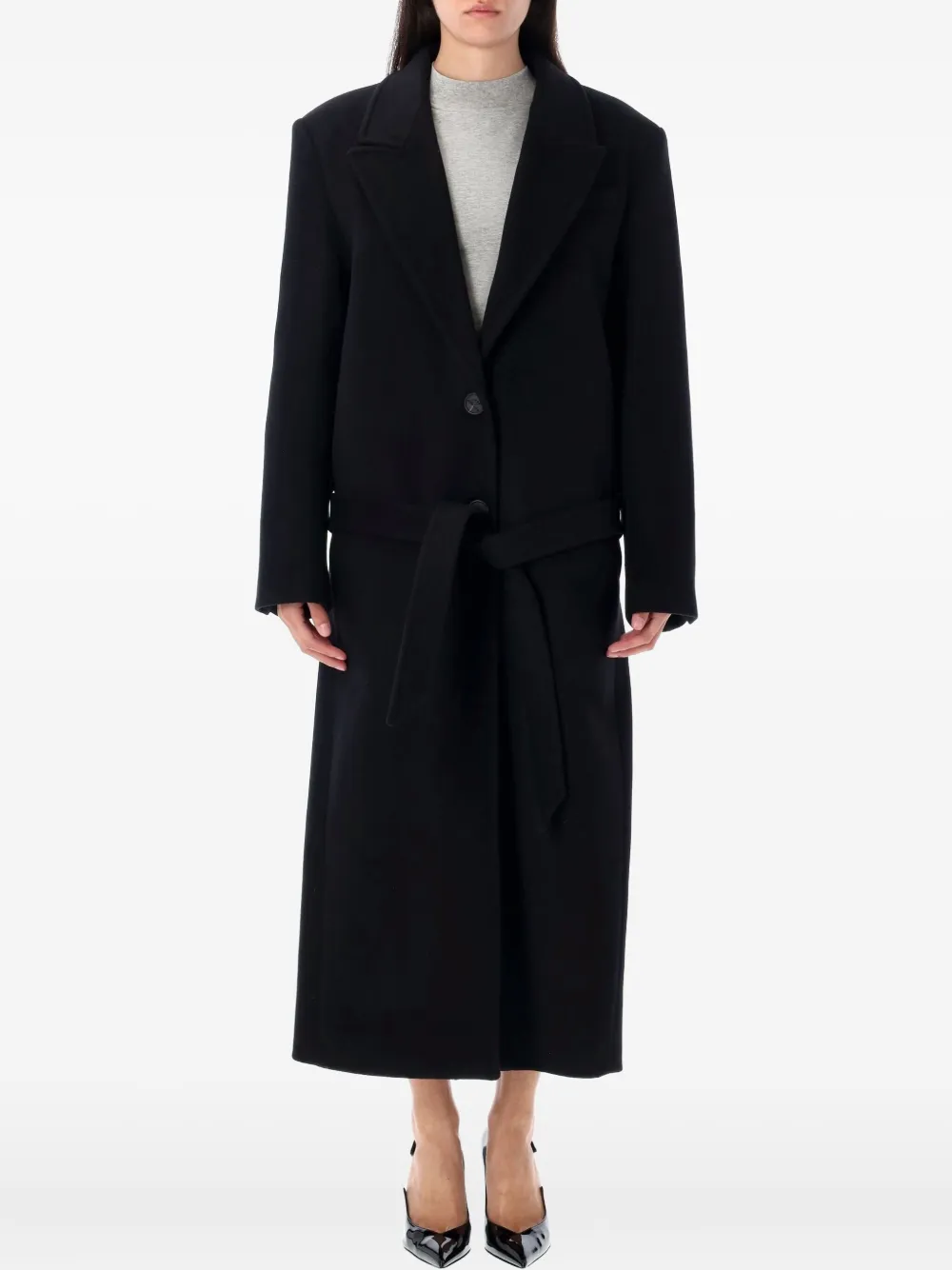 The Attico wool-blend belted coat Zwart