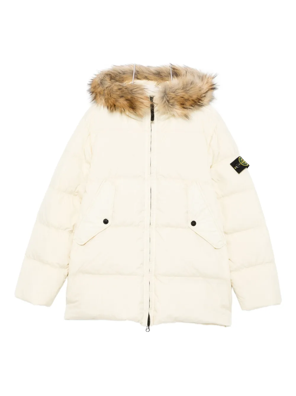 Stone Island Fur-trimmed Puffer Coat In White