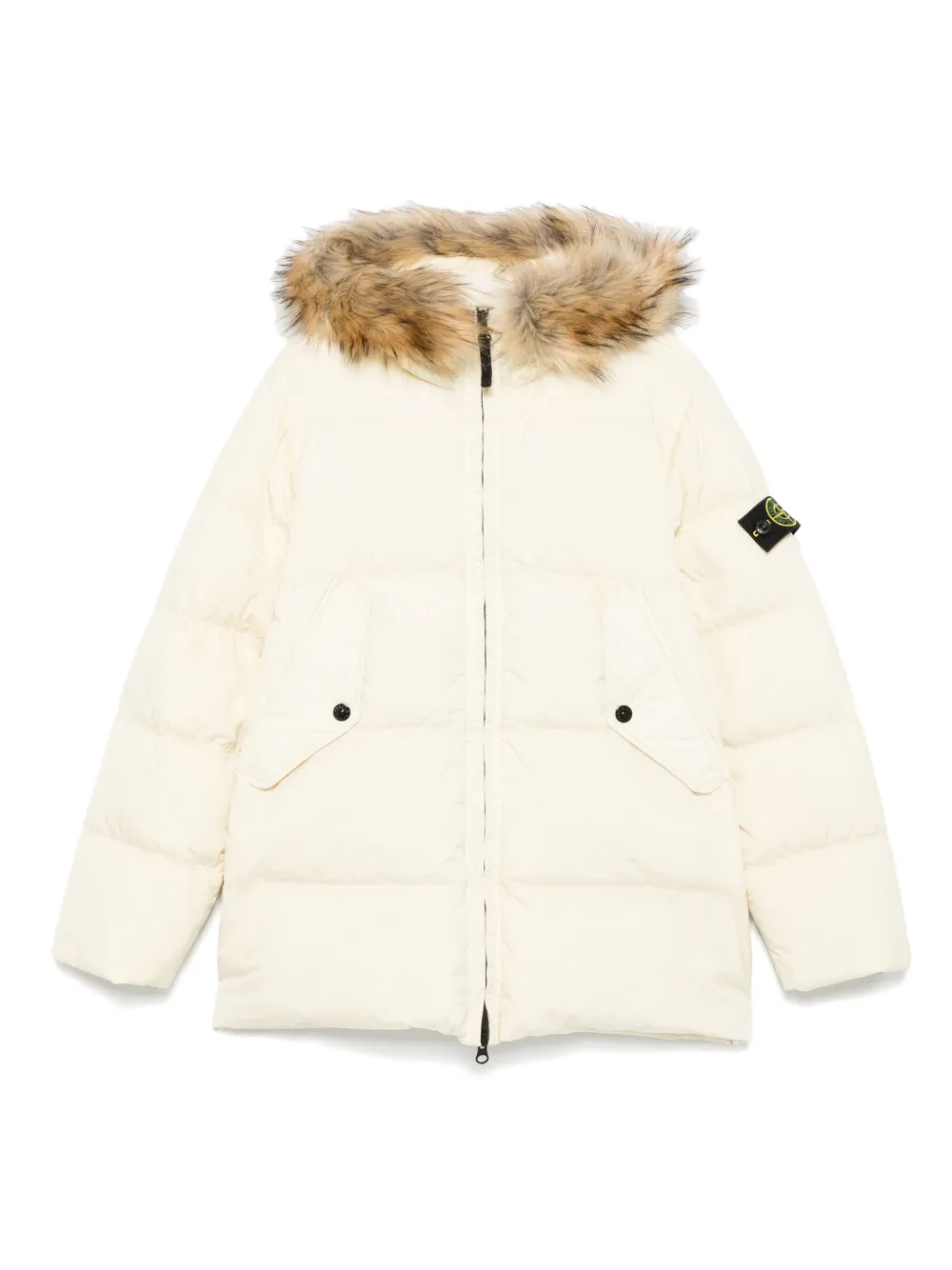 Stone Island Junior fur-trimmed puffer coat Beige