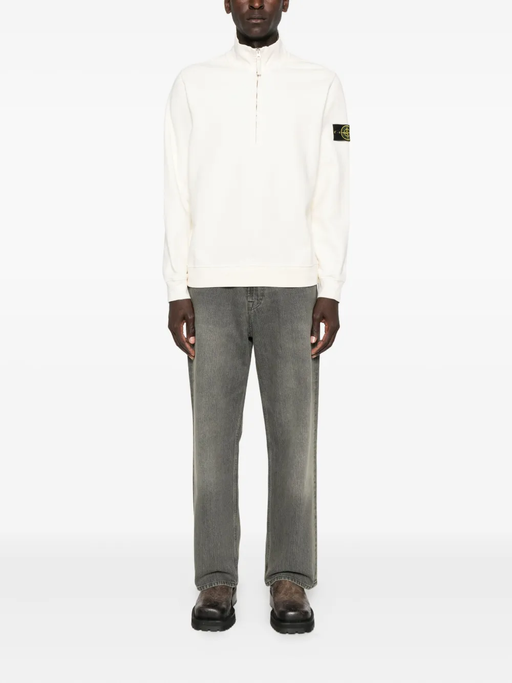 Stone Island half-zip logo-patch sweatshirt - Beige