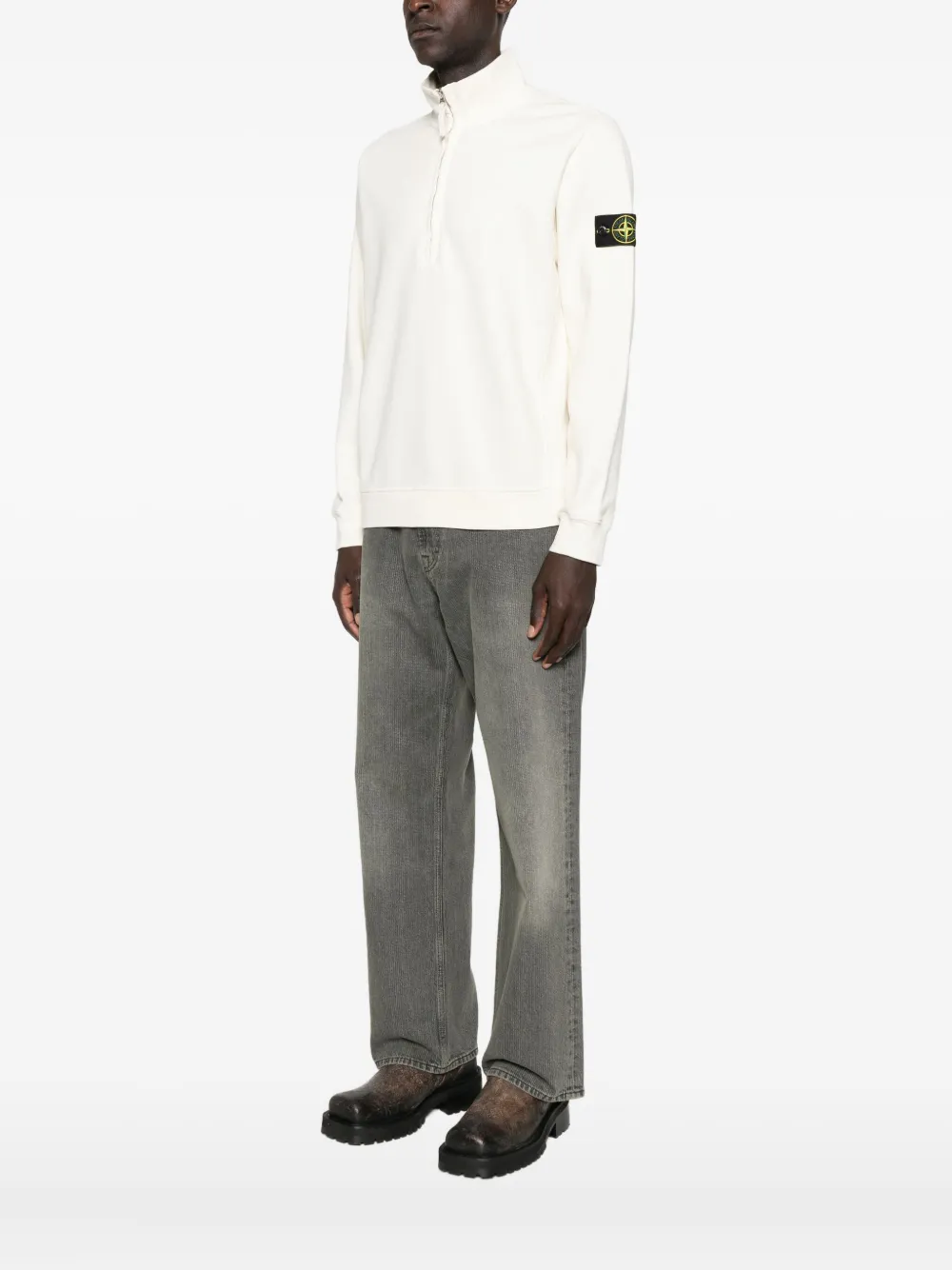 Stone Island Half-zip Logo-patch Sweatshirt In White