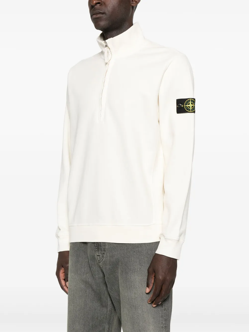 Stone Island Sweater met logopatch en halve rits Beige