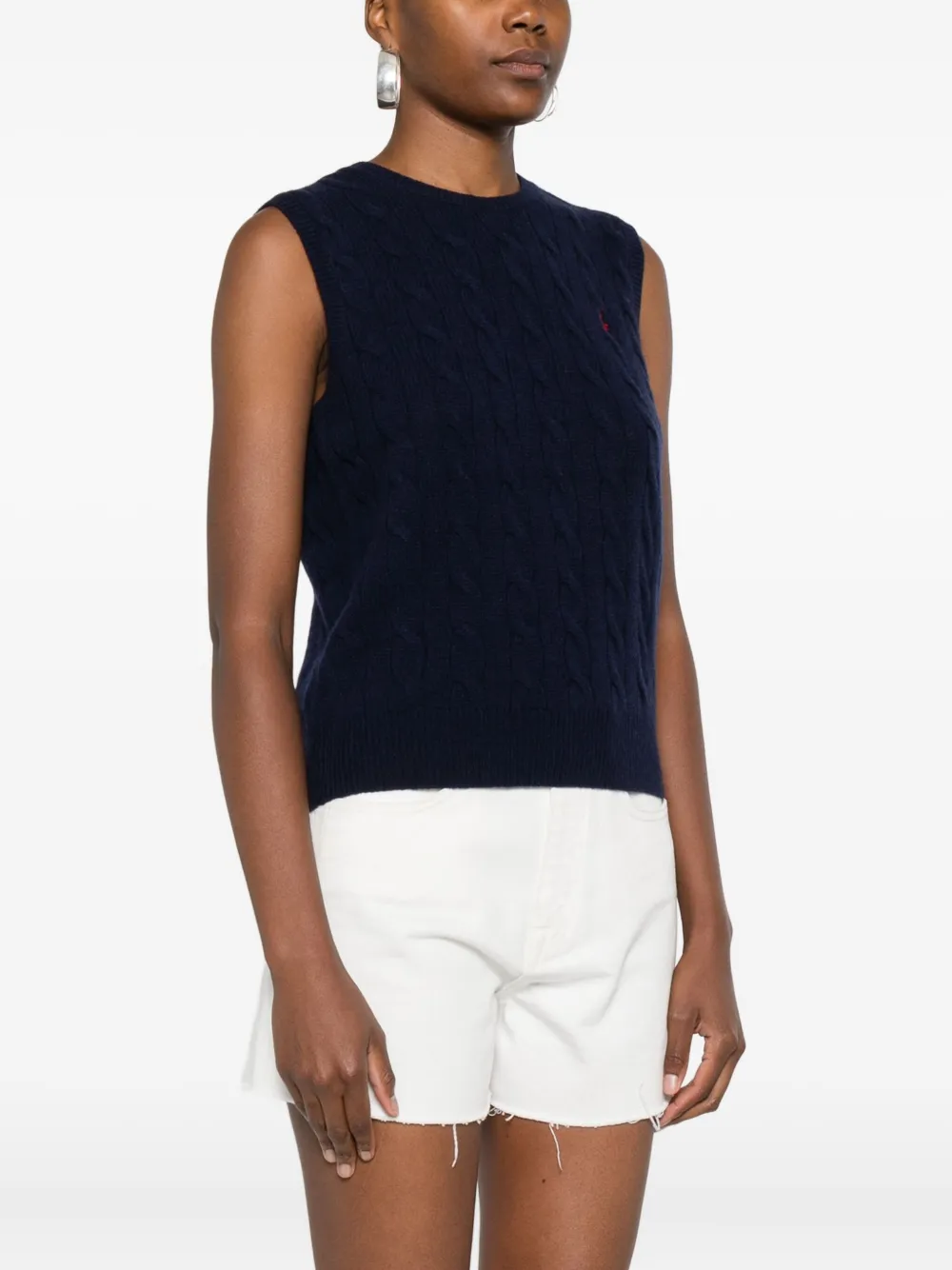 Polo Ralph Lauren Sleeveless Top With Woven Knit In Black