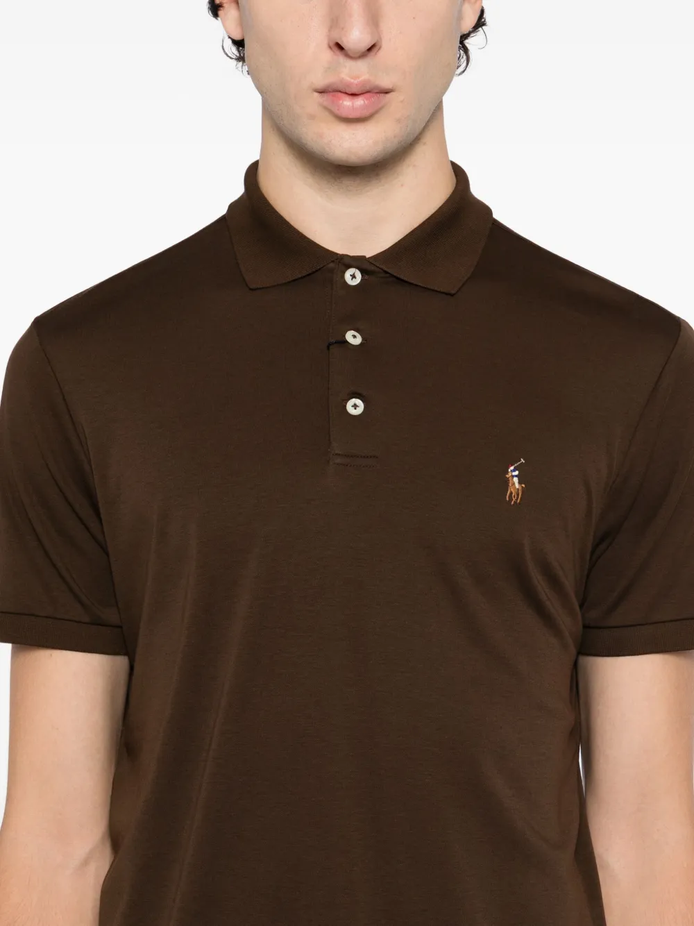 Polo Ralph Lauren Embroidered-logo Cotton Polo Shirt In Brown