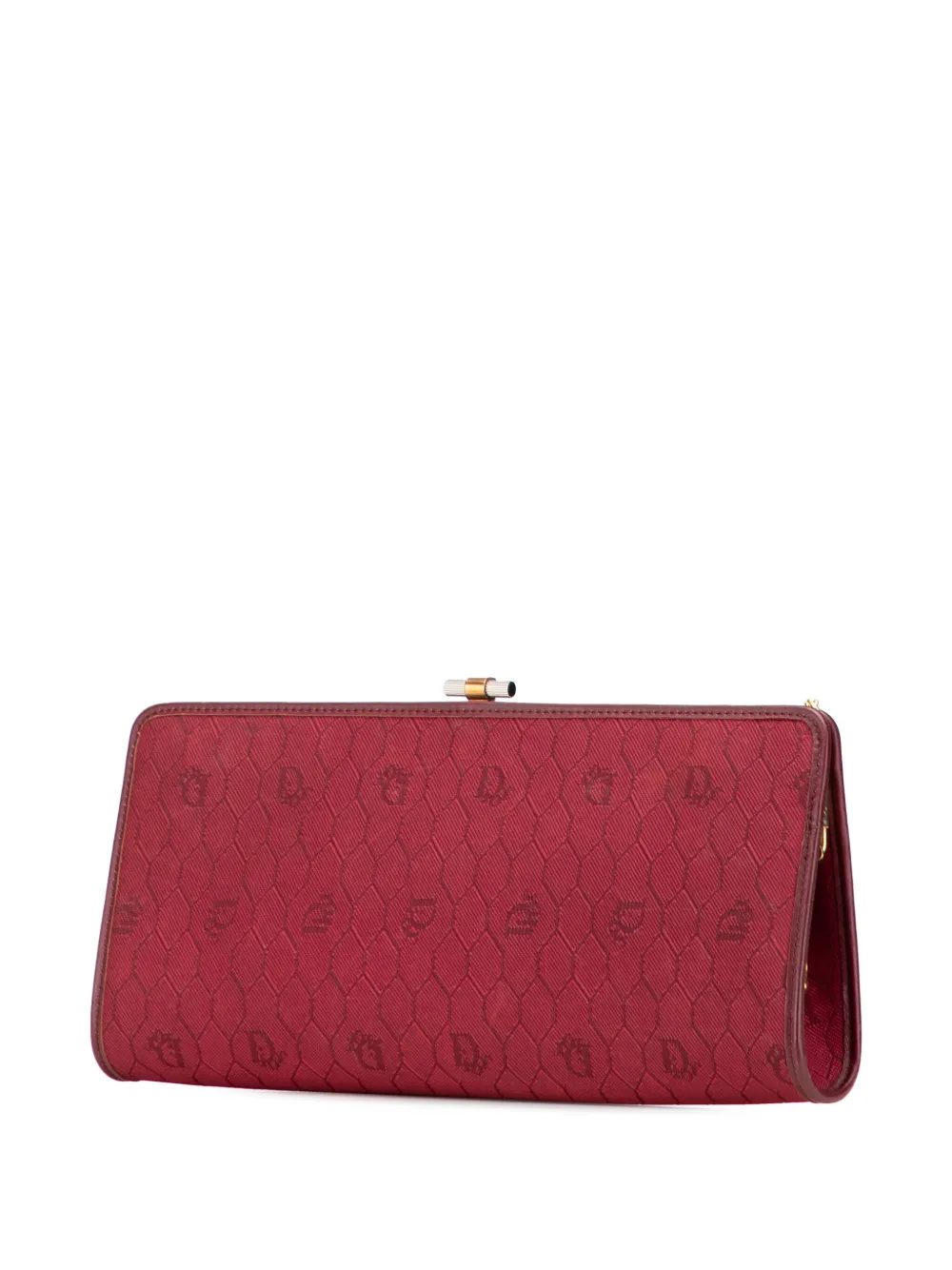 Pre-owned Dior 20th Century Honeycomb Canvas Clutch With Chain Crossbody Bag In Red