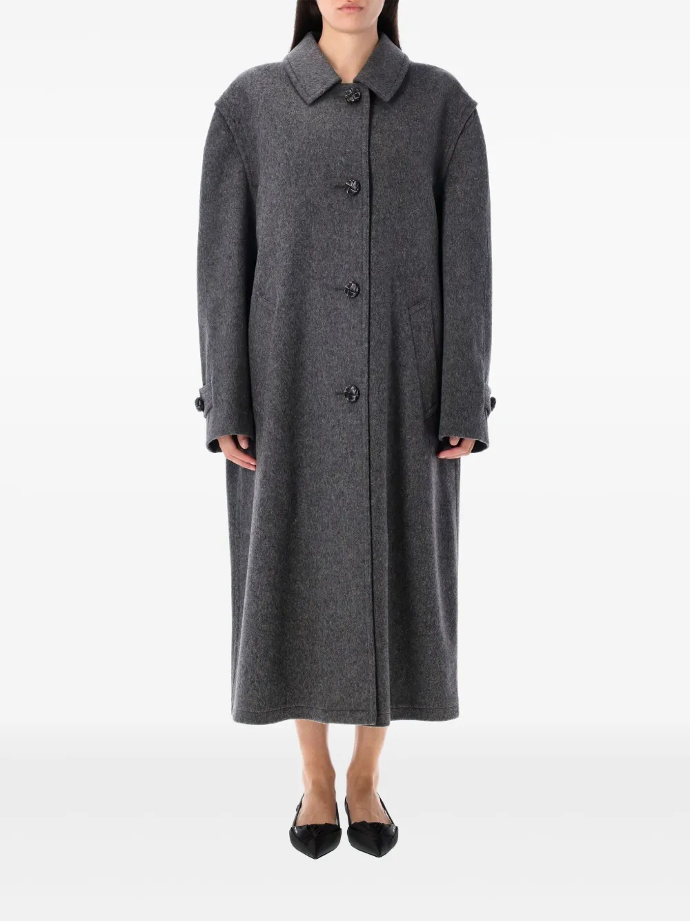 Prada buttoned-fastening wool oversized coat Grijs