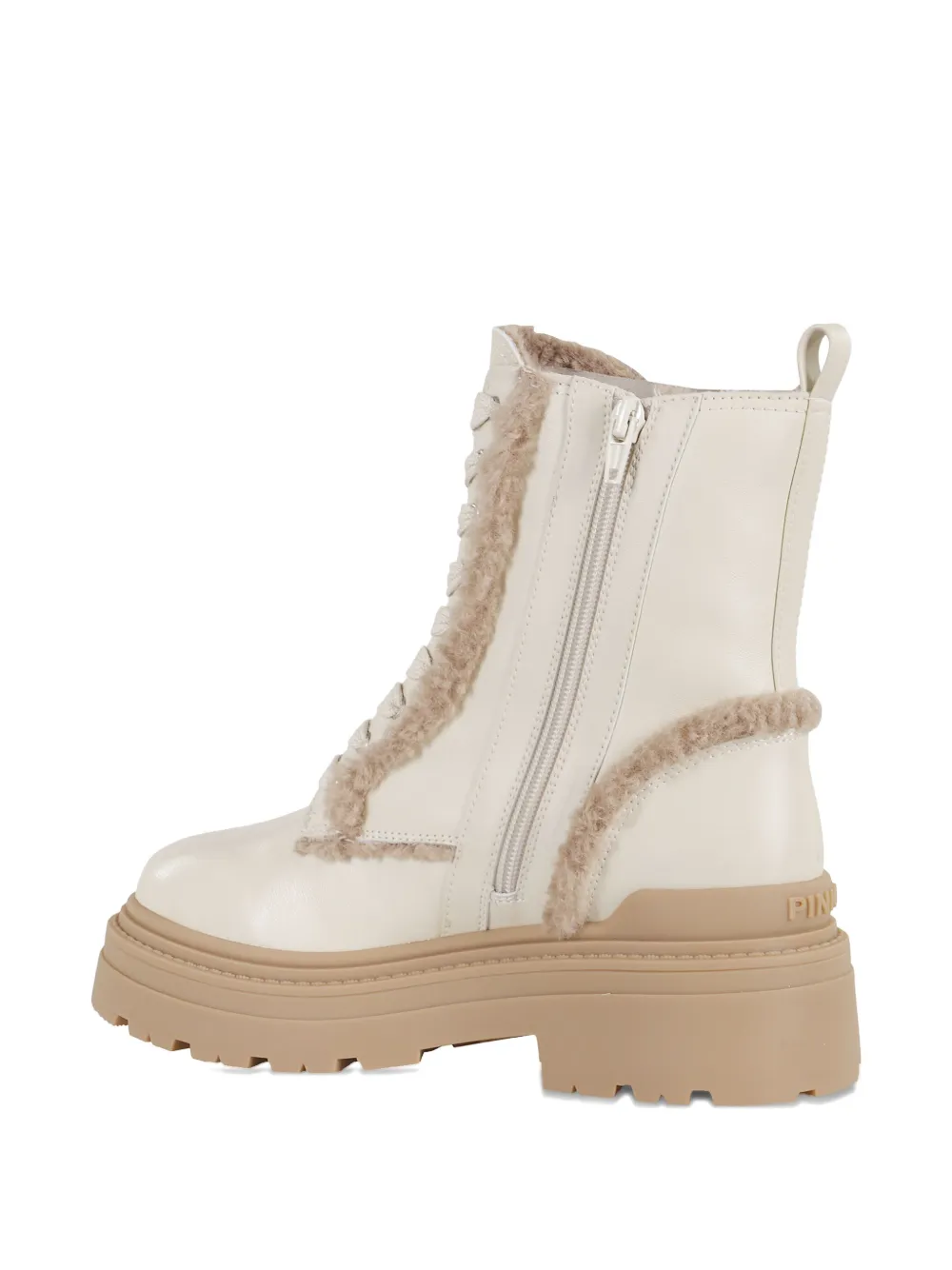 Pinko Mia Lace-up Teddy-trimmed Boots In White