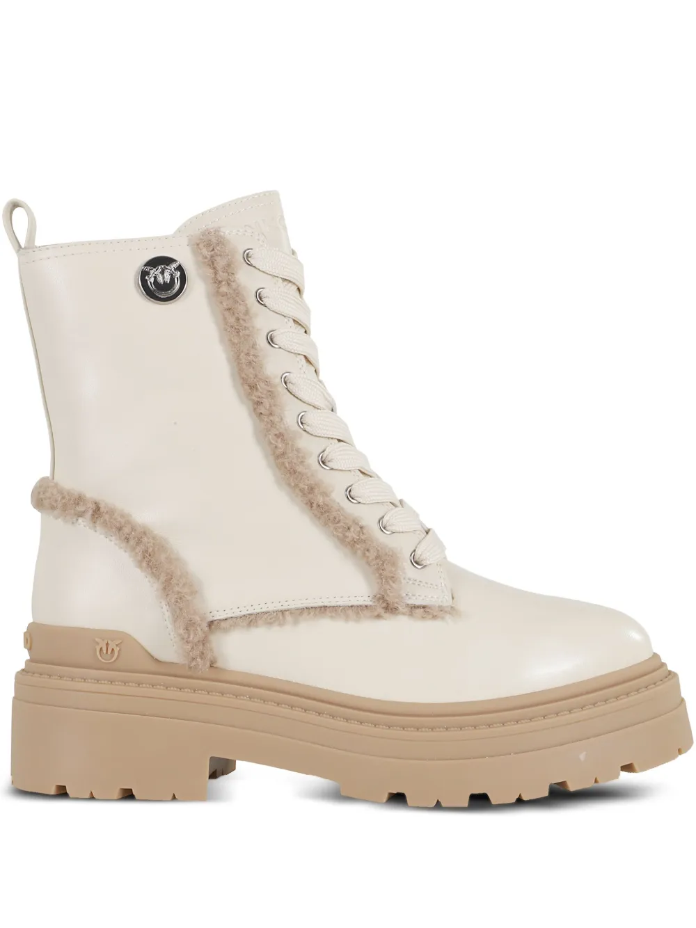 PINKO Mia lace-up teddy-trimmed boots | Neutrals | Image 1