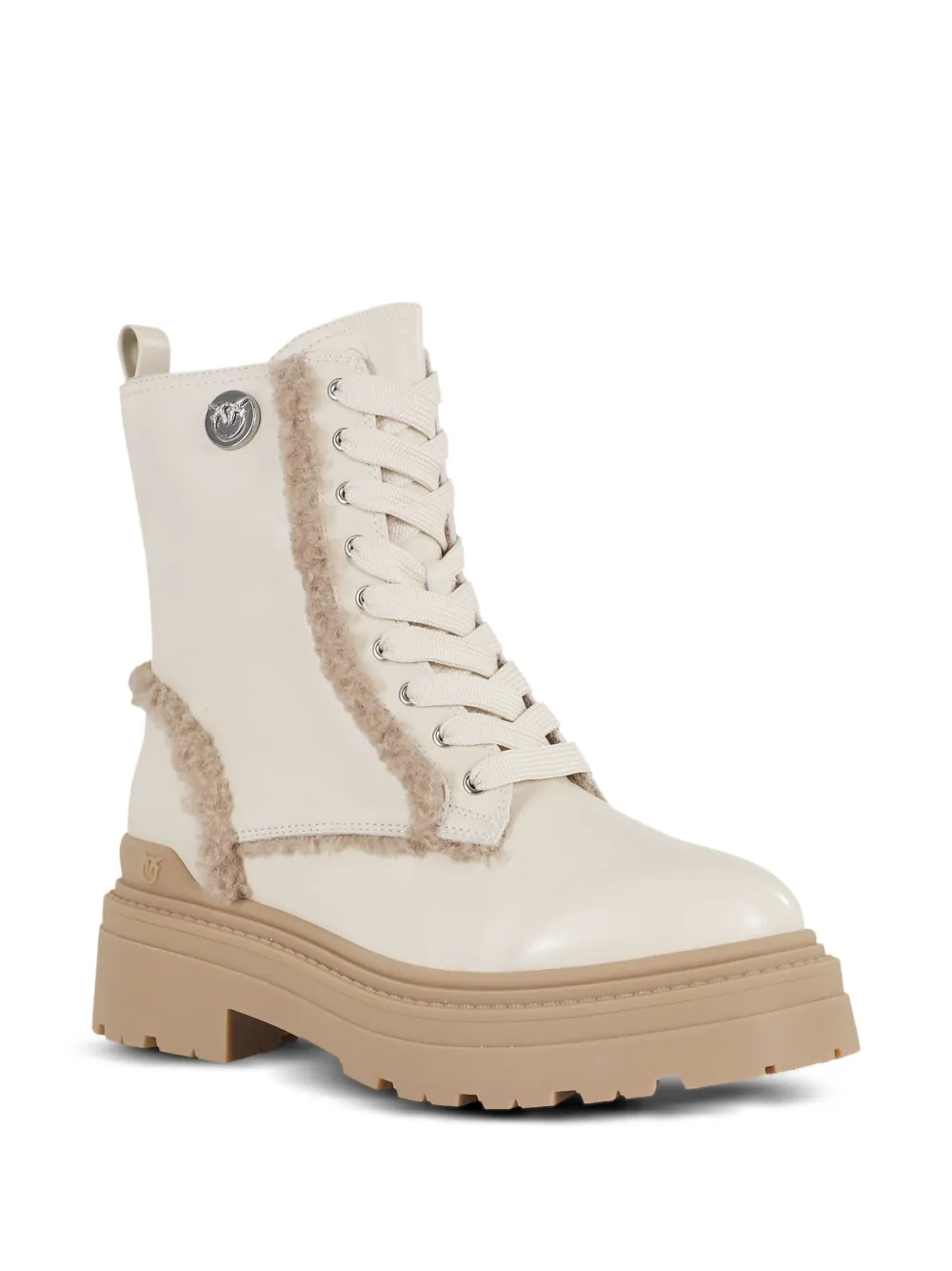 Pinko Mia Lace-up Teddy-trimmed Boots In White