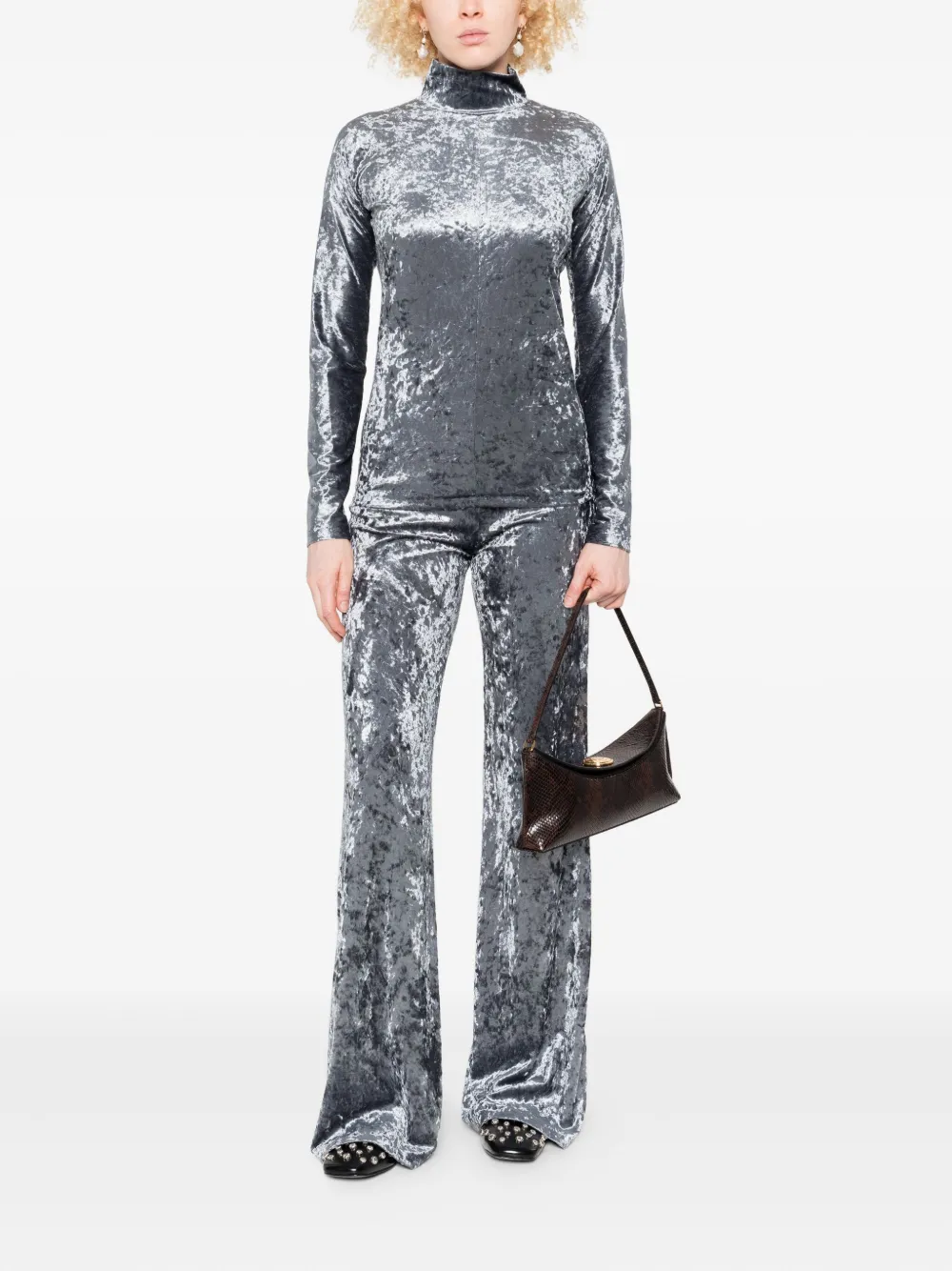 Forte Forte crushed-velvet flared trousers - Blauw