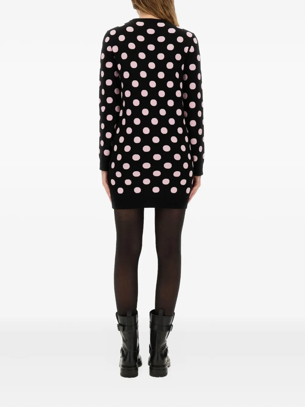 Moschino Polka-dot Pattern Teddy-embellishment Mini Dress In Black