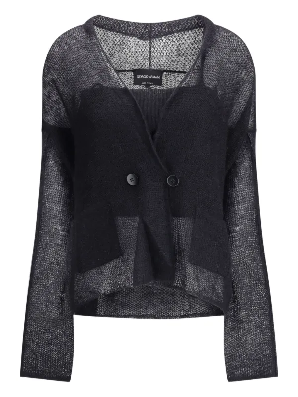Giorgio Armani Double-breasted Knitted Cardigan in Black
